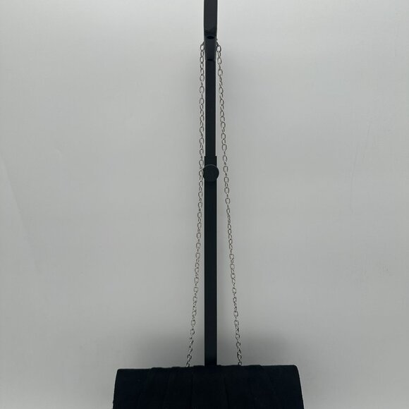Black Suede Envelope Clutch With Chain Strap - Picture 2 of 5